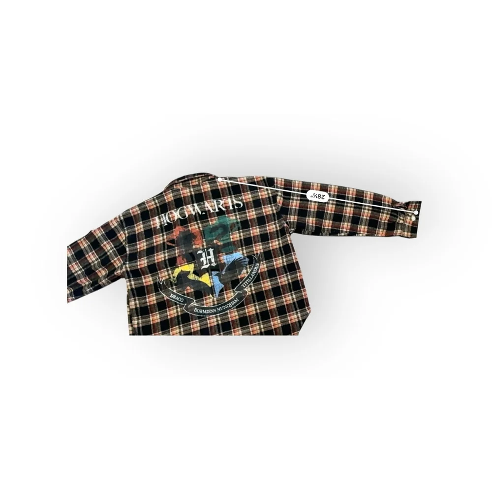 HARRY POTTER Womens HOGWARTS Flannel Plaid Pocket Shirt Jacket Wool Blend Sz M - Picture 7 of 12